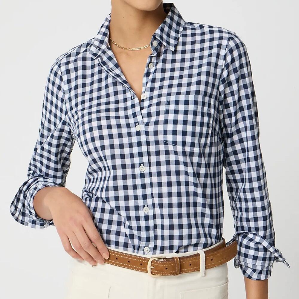 J.CREW | Gingham Check Button-Down Shirt Collared Navy Blue White NWT | Size XL